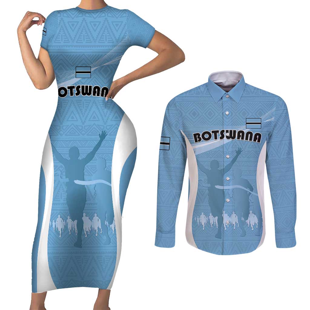 Personalized Botswana Athletics Couples Matching Short Sleeve Bodycon Dress and Long Sleeve Button Shirt Go Champions Go - Wonder Print Shop