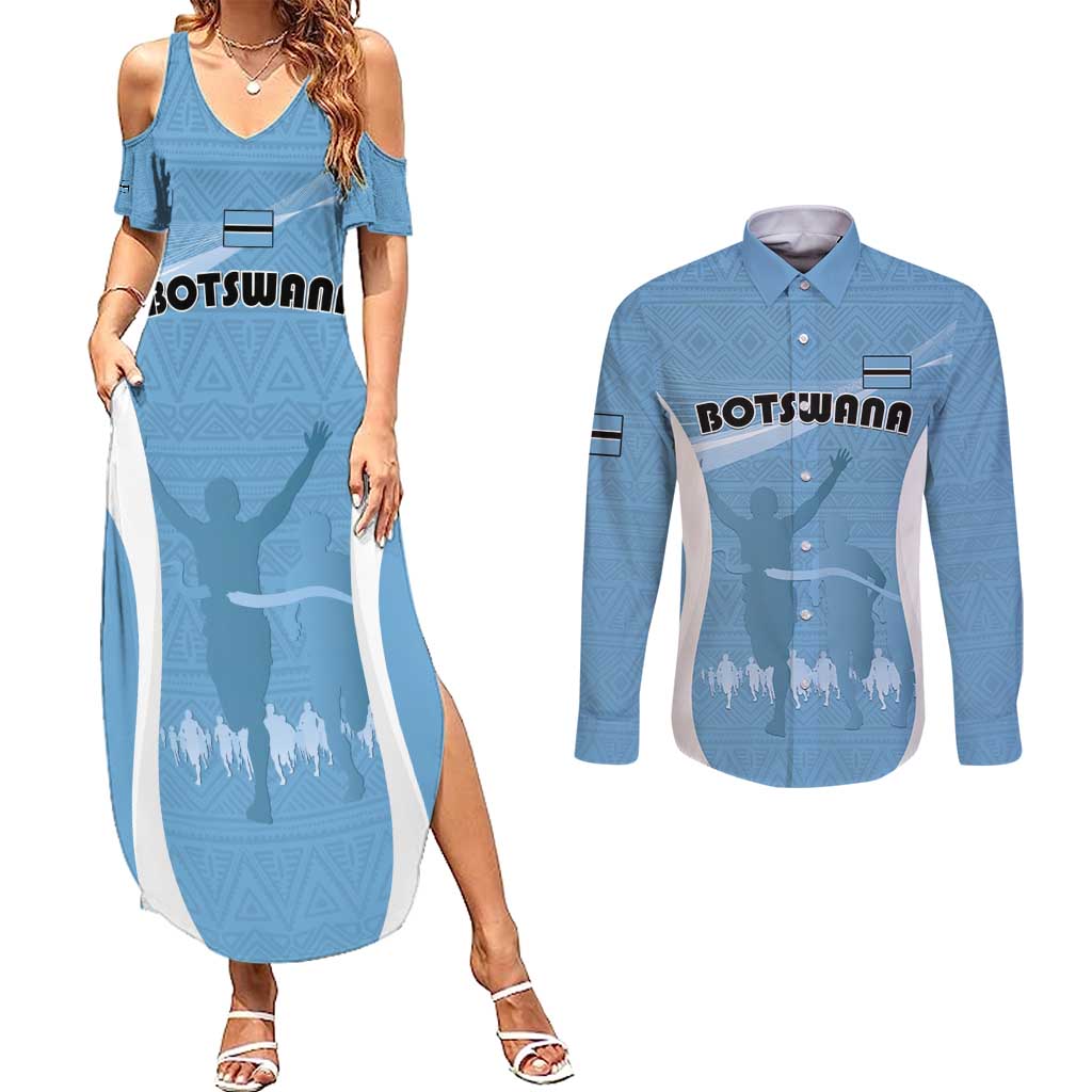 Personalized Botswana Athletics Couples Matching Summer Maxi Dress and Long Sleeve Button Shirt Go Champions Go - Wonder Print Shop