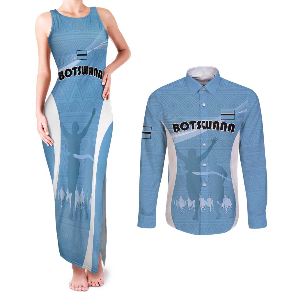 Personalized Botswana Athletics Couples Matching Tank Maxi Dress and Long Sleeve Button Shirt Go Champions Go - Wonder Print Shop