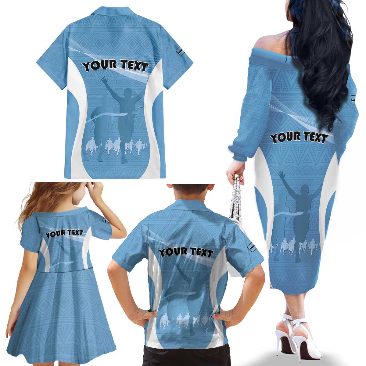 Personalized Botswana Athletics Family Matching Off The Shoulder Long Sleeve Dress and Hawaiian Shirt Go Champions Go - Wonder Print Shop