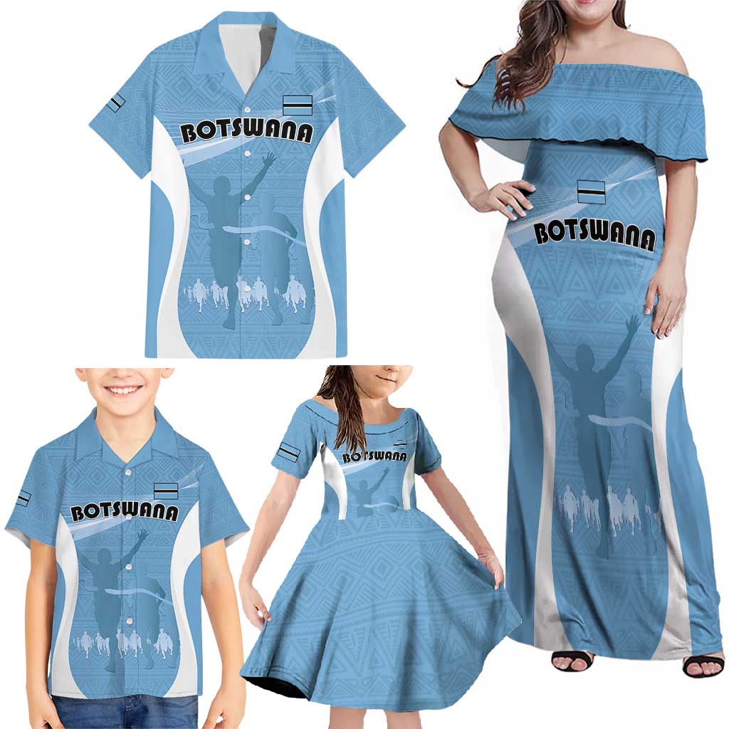Personalized Botswana Athletics Family Matching Off Shoulder Maxi Dress and Hawaiian Shirt Go Champions Go - Wonder Print Shop
