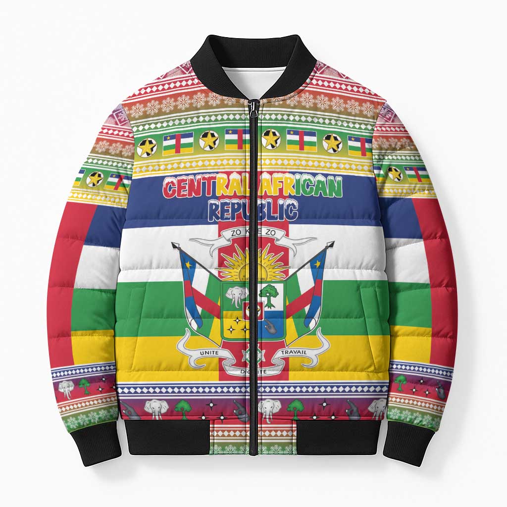 Central African Republic Christmas Bomber Puffer Jacket Joyeux Noel - Wonder Print Shop