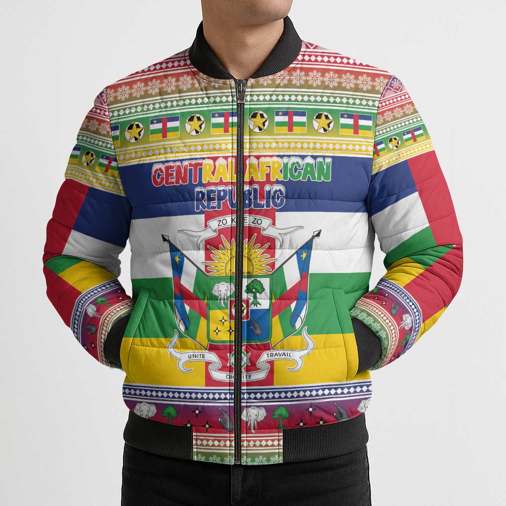 Central African Republic Christmas Bomber Puffer Jacket Joyeux Noel - Wonder Print Shop
