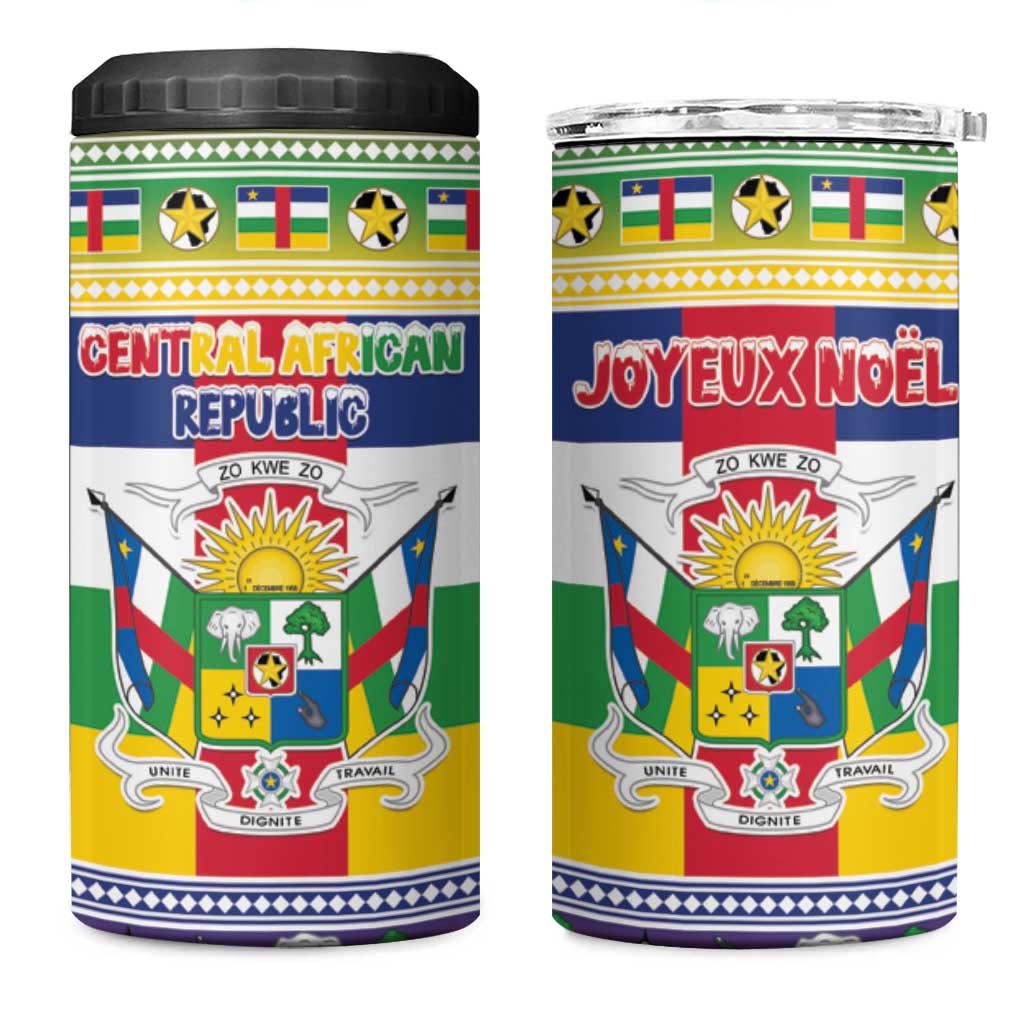 Central African Republic Christmas 4 in 1 Can Cooler Tumbler Joyeux Noel - Wonder Print Shop