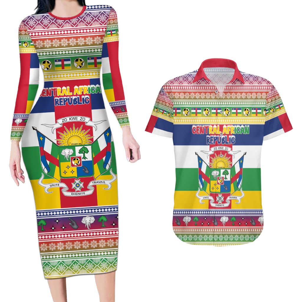 Central African Republic Christmas Couples Matching Long Sleeve Bodycon Dress and Hawaiian Shirt Joyeux Noel - Wonder Print Shop