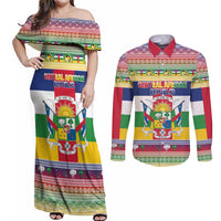 Central African Republic Christmas Couples Matching Off Shoulder Maxi Dress and Long Sleeve Button Shirt Joyeux Noel - Wonder Print Shop