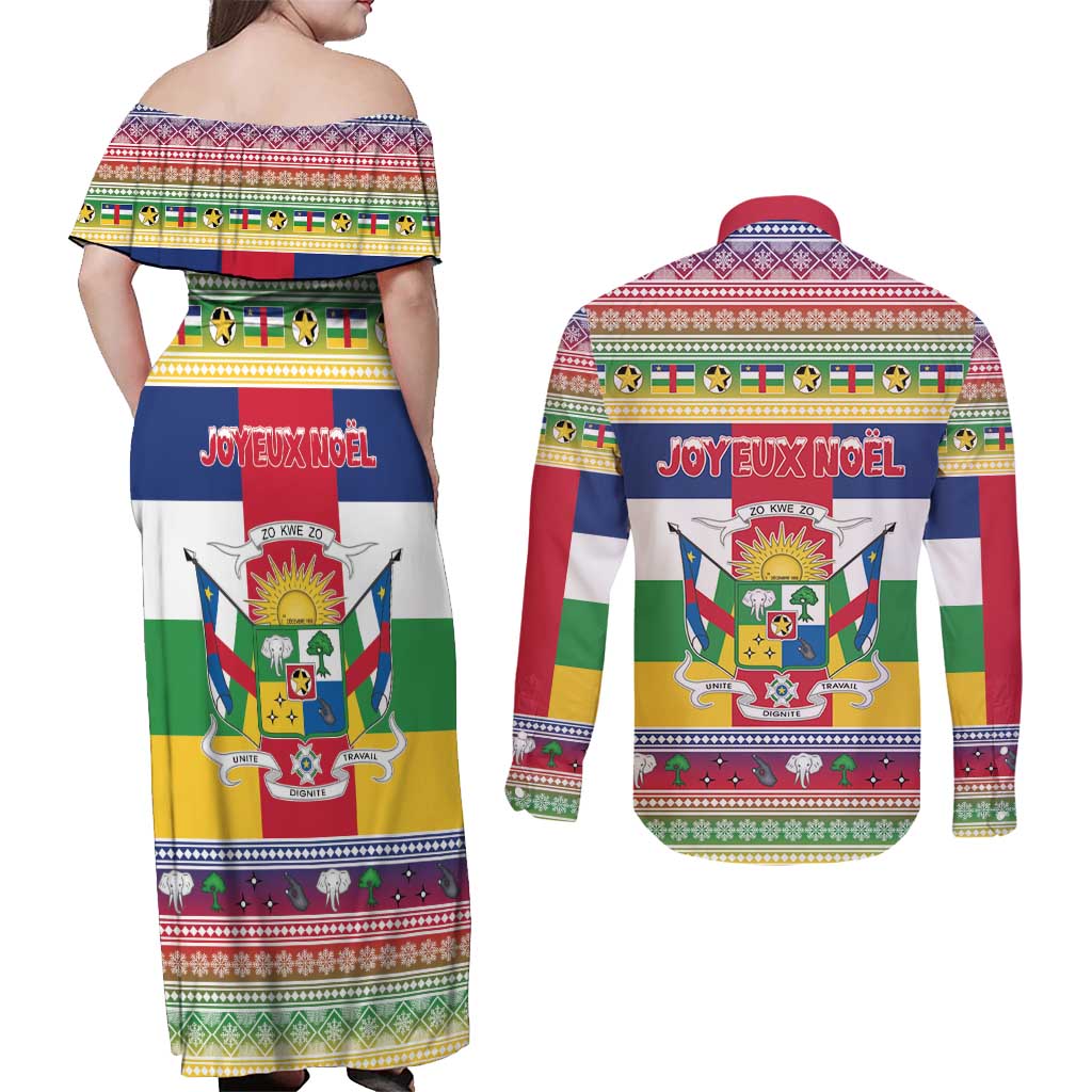 Central African Republic Christmas Couples Matching Off Shoulder Maxi Dress and Long Sleeve Button Shirt Joyeux Noel - Wonder Print Shop