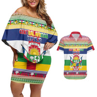 Central African Republic Christmas Couples Matching Off Shoulder Short Dress and Hawaiian Shirt Joyeux Noel - Wonder Print Shop