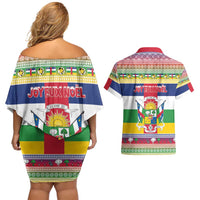 Central African Republic Christmas Couples Matching Off Shoulder Short Dress and Hawaiian Shirt Joyeux Noel - Wonder Print Shop