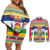 Central African Republic Christmas Couples Matching Off Shoulder Short Dress and Long Sleeve Button Shirt Joyeux Noel - Wonder Print Shop