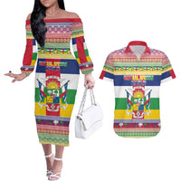 Central African Republic Christmas Couples Matching Off The Shoulder Long Sleeve Dress and Hawaiian Shirt Joyeux Noel - Wonder Print Shop