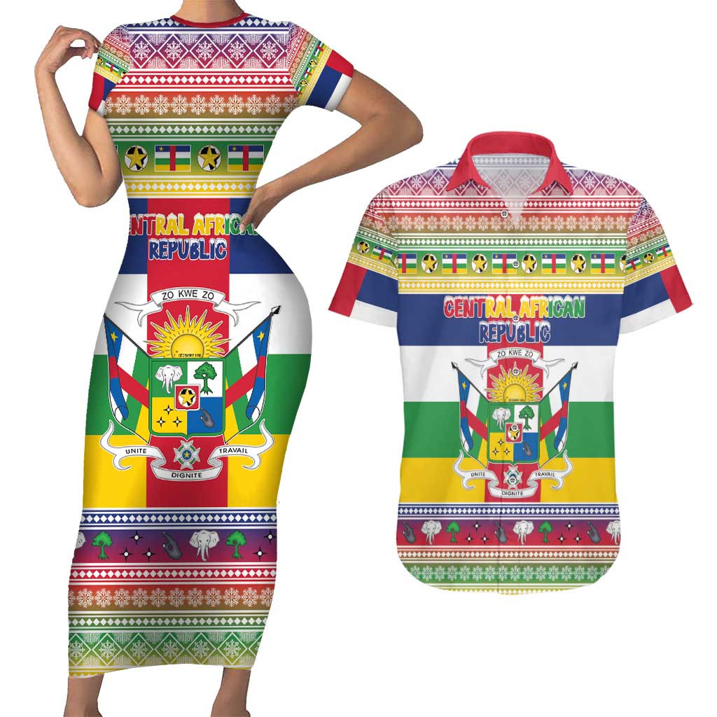 Central African Republic Christmas Couples Matching Short Sleeve Bodycon Dress and Hawaiian Shirt Joyeux Noel - Wonder Print Shop