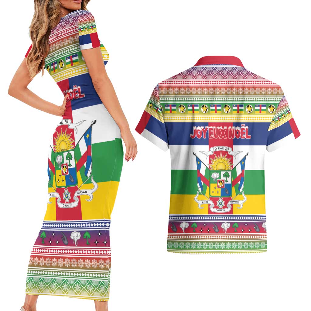 Central African Republic Christmas Couples Matching Short Sleeve Bodycon Dress and Hawaiian Shirt Joyeux Noel - Wonder Print Shop