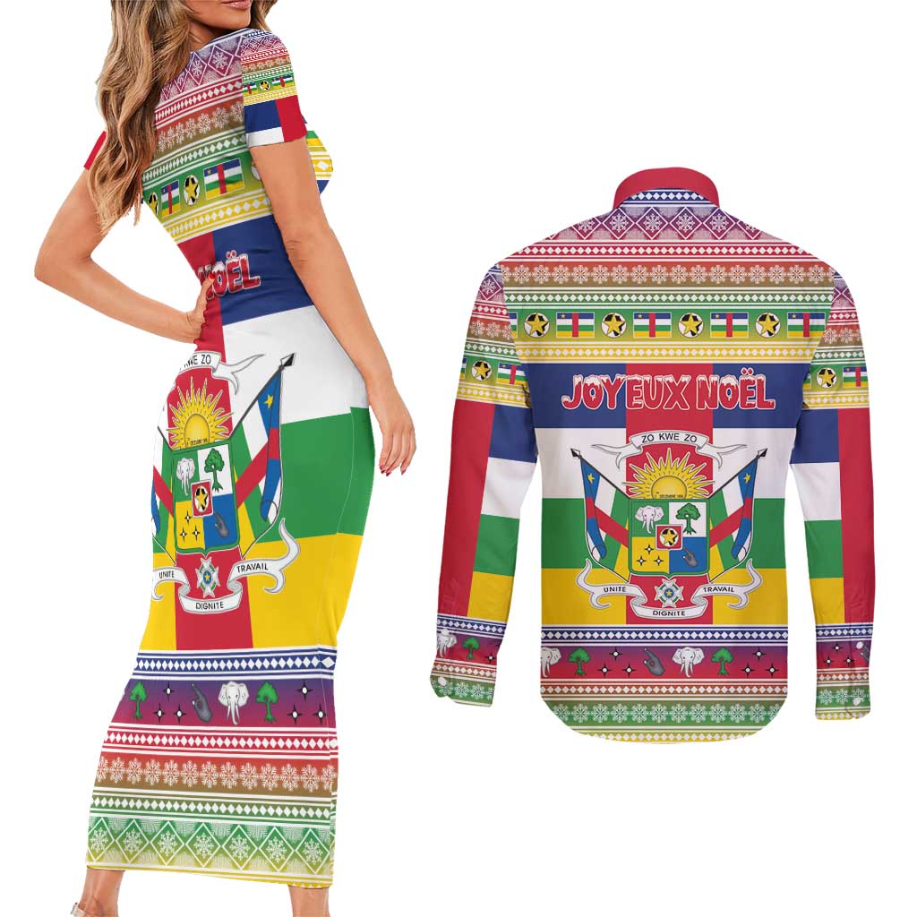 Central African Republic Christmas Couples Matching Short Sleeve Bodycon Dress and Long Sleeve Button Shirt Joyeux Noel - Wonder Print Shop