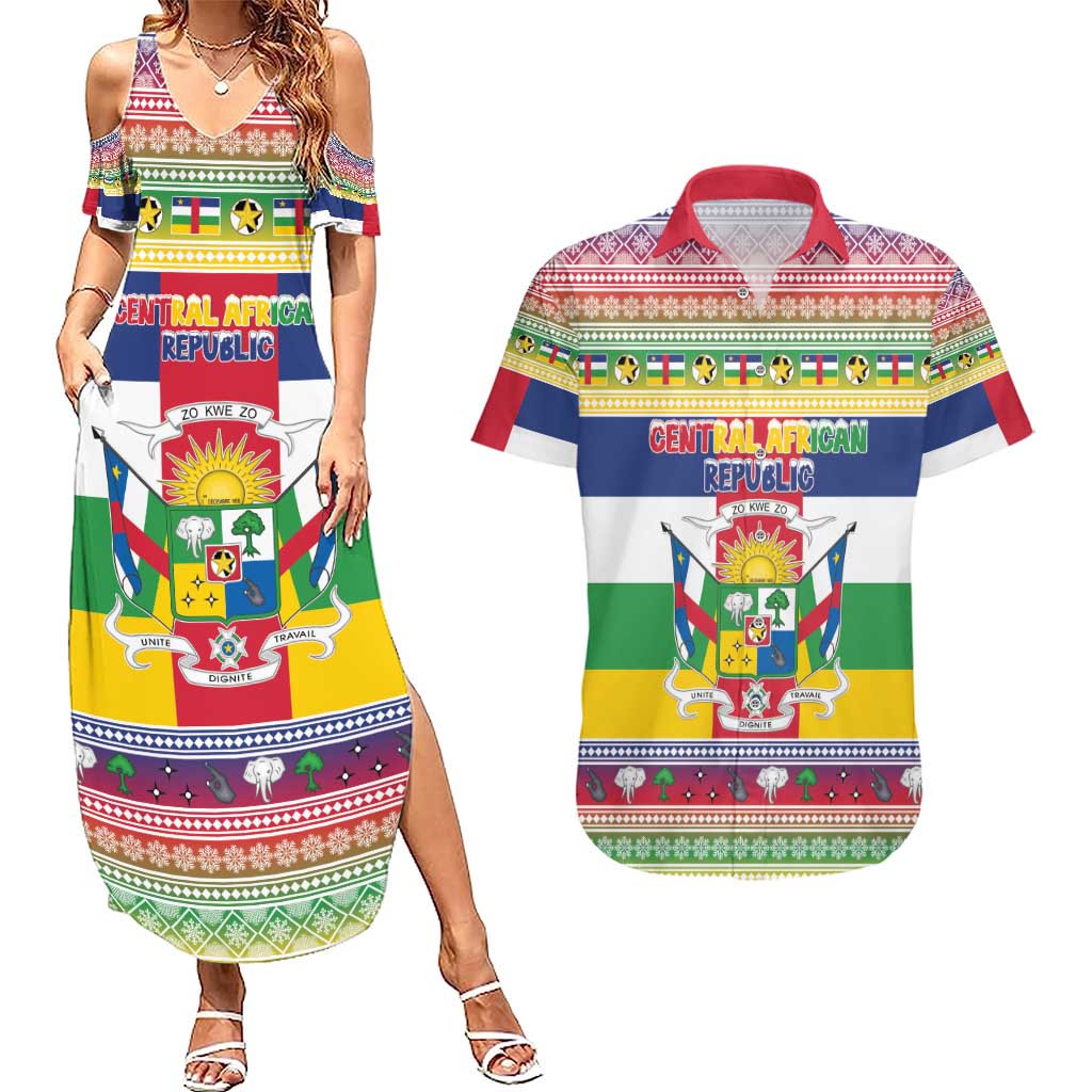 Central African Republic Christmas Couples Matching Summer Maxi Dress and Hawaiian Shirt Joyeux Noel - Wonder Print Shop