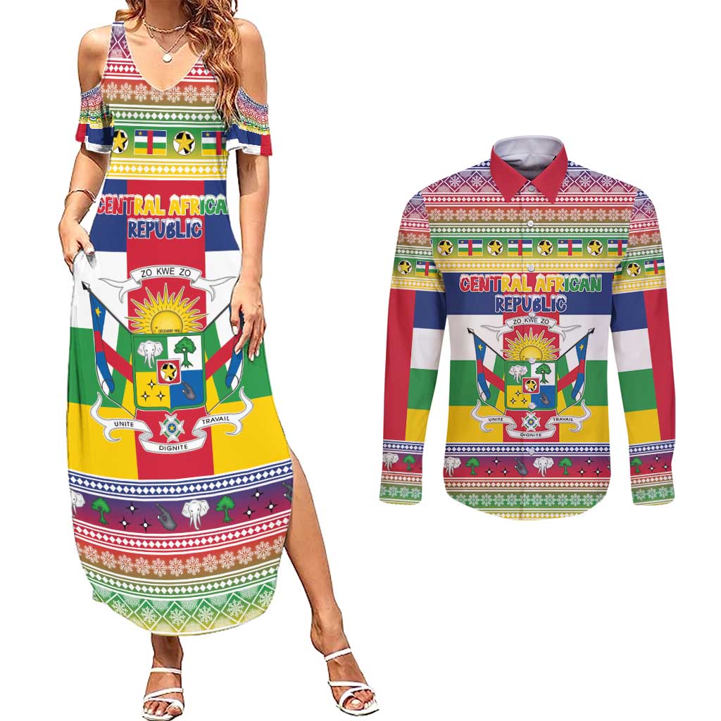 Central African Republic Christmas Couples Matching Summer Maxi Dress and Long Sleeve Button Shirt Joyeux Noel - Wonder Print Shop