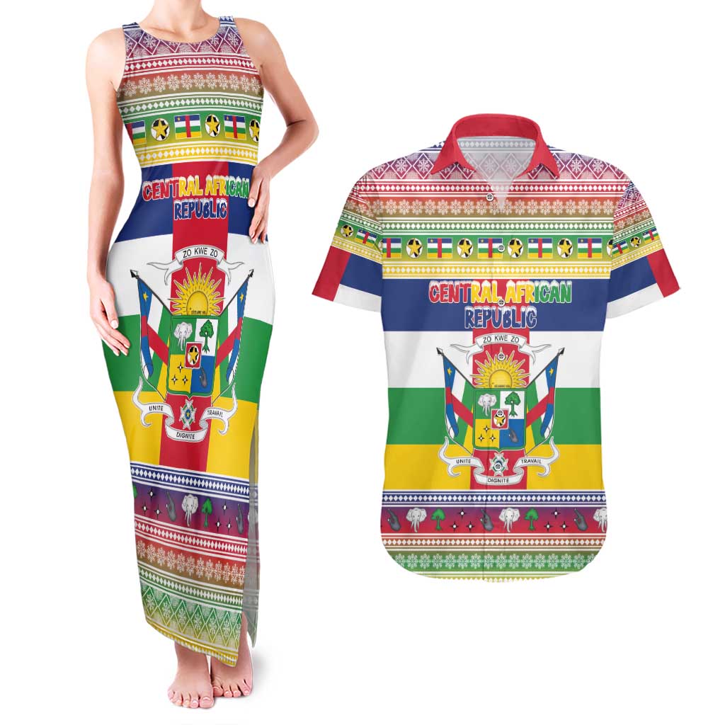 Central African Republic Christmas Couples Matching Tank Maxi Dress and Hawaiian Shirt Joyeux Noel - Wonder Print Shop