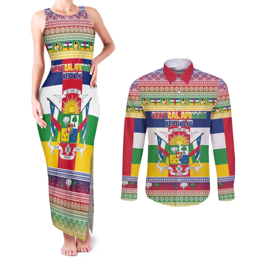 Central African Republic Christmas Couples Matching Tank Maxi Dress and Long Sleeve Button Shirt Joyeux Noel - Wonder Print Shop