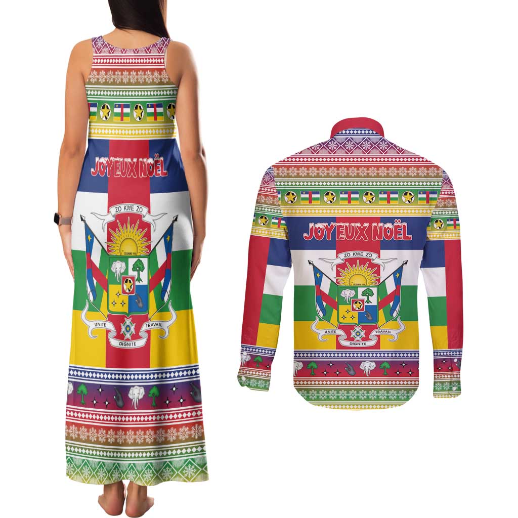 Central African Republic Christmas Couples Matching Tank Maxi Dress and Long Sleeve Button Shirt Joyeux Noel - Wonder Print Shop
