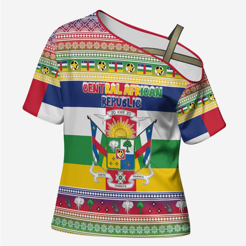 Central African Republic Christmas Cross Shoulder Shirt Joyeux Noel - Wonder Print Shop
