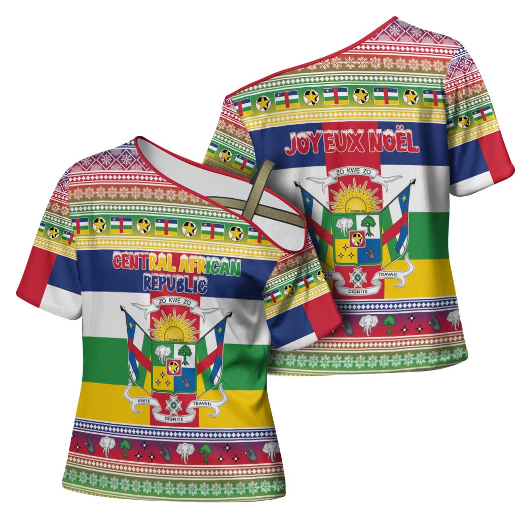 Central African Republic Christmas Cross Shoulder Shirt Joyeux Noel - Wonder Print Shop