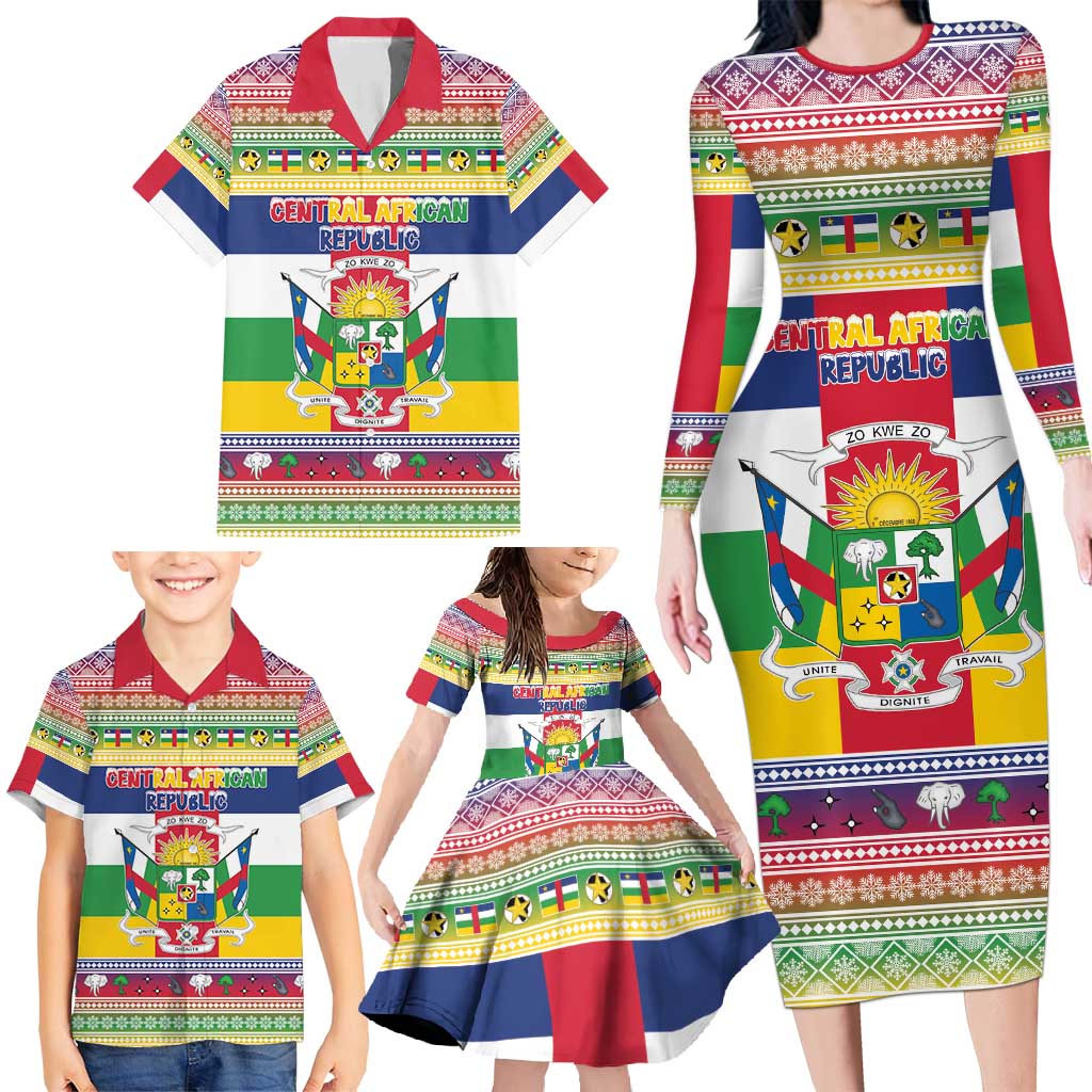 Central African Republic Christmas Family Matching Long Sleeve Bodycon Dress and Hawaiian Shirt Joyeux Noel - Wonder Print Shop
