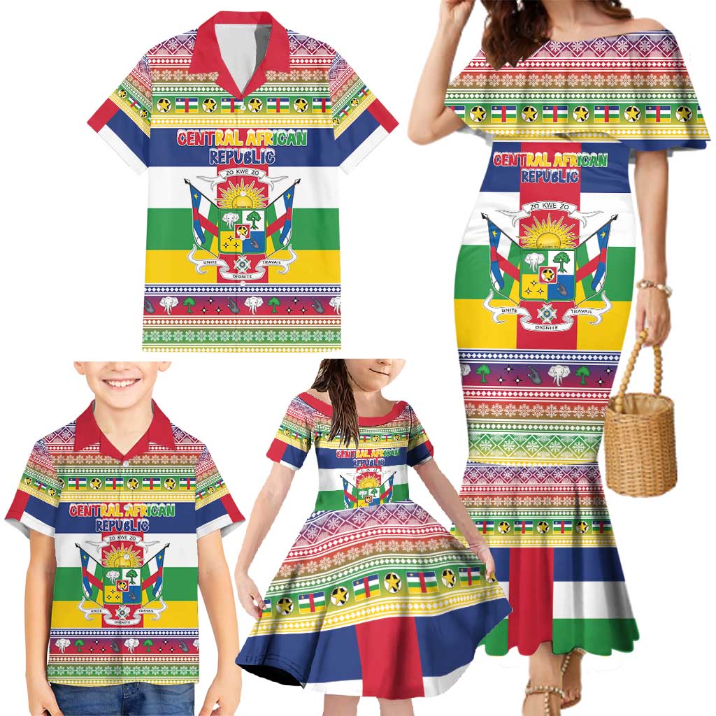 Central African Republic Christmas Family Matching Mermaid Dress and Hawaiian Shirt Joyeux Noel - Wonder Print Shop