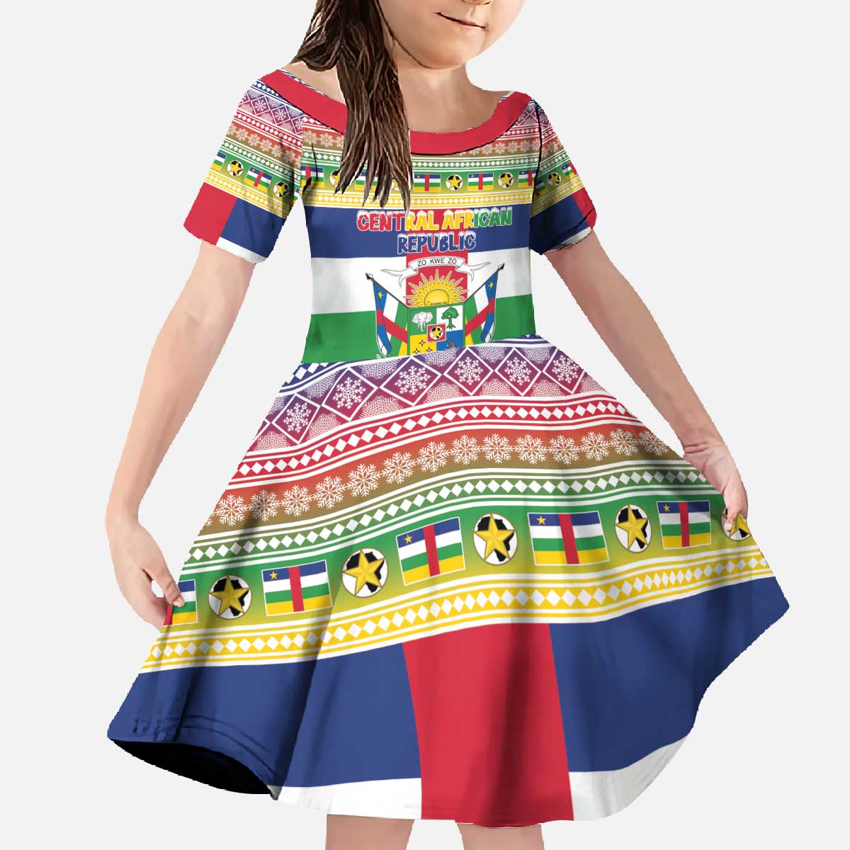 Central African Republic Christmas Family Matching Off The Shoulder Long Sleeve Dress and Hawaiian Shirt Joyeux Noel - Wonder Print Shop