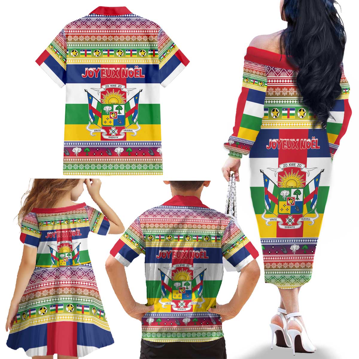 Central African Republic Christmas Family Matching Off The Shoulder Long Sleeve Dress and Hawaiian Shirt Joyeux Noel - Wonder Print Shop