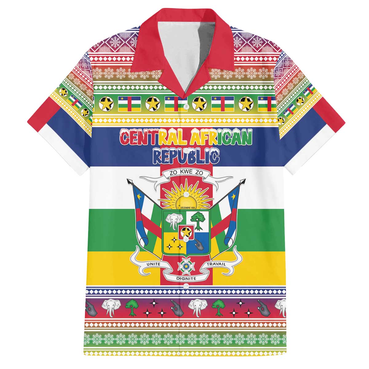 Central African Republic Christmas Family Matching Off The Shoulder Long Sleeve Dress and Hawaiian Shirt Joyeux Noel - Wonder Print Shop