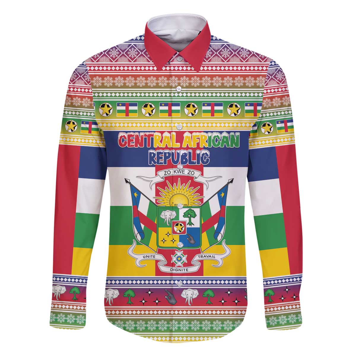 Central African Republic Christmas Family Matching Off The Shoulder Long Sleeve Dress and Hawaiian Shirt Joyeux Noel - Wonder Print Shop