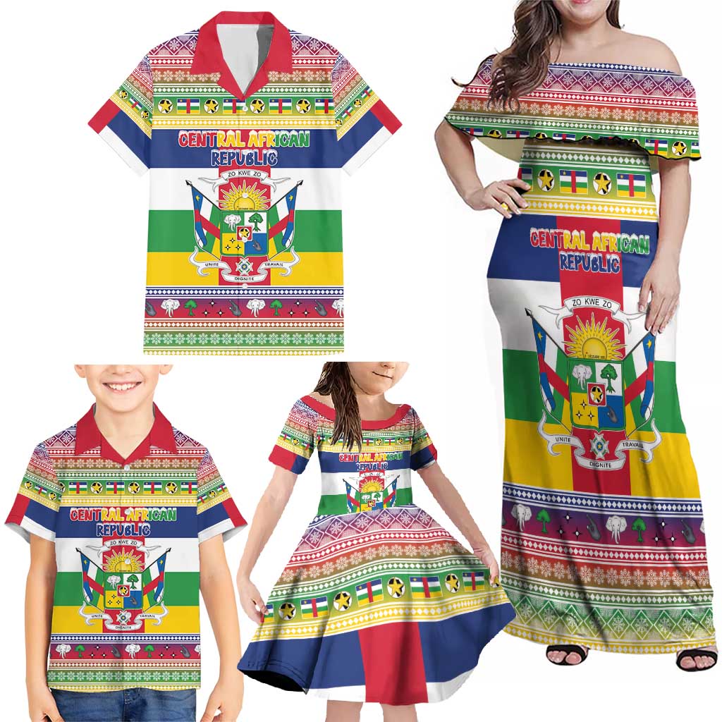 Central African Republic Christmas Family Matching Off Shoulder Maxi Dress and Hawaiian Shirt Joyeux Noel - Wonder Print Shop