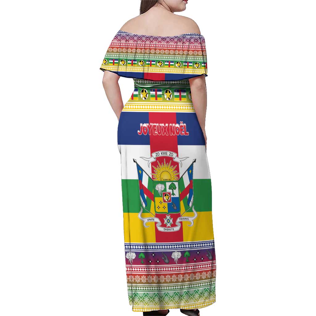 Central African Republic Christmas Family Matching Off Shoulder Maxi Dress and Hawaiian Shirt Joyeux Noel - Wonder Print Shop