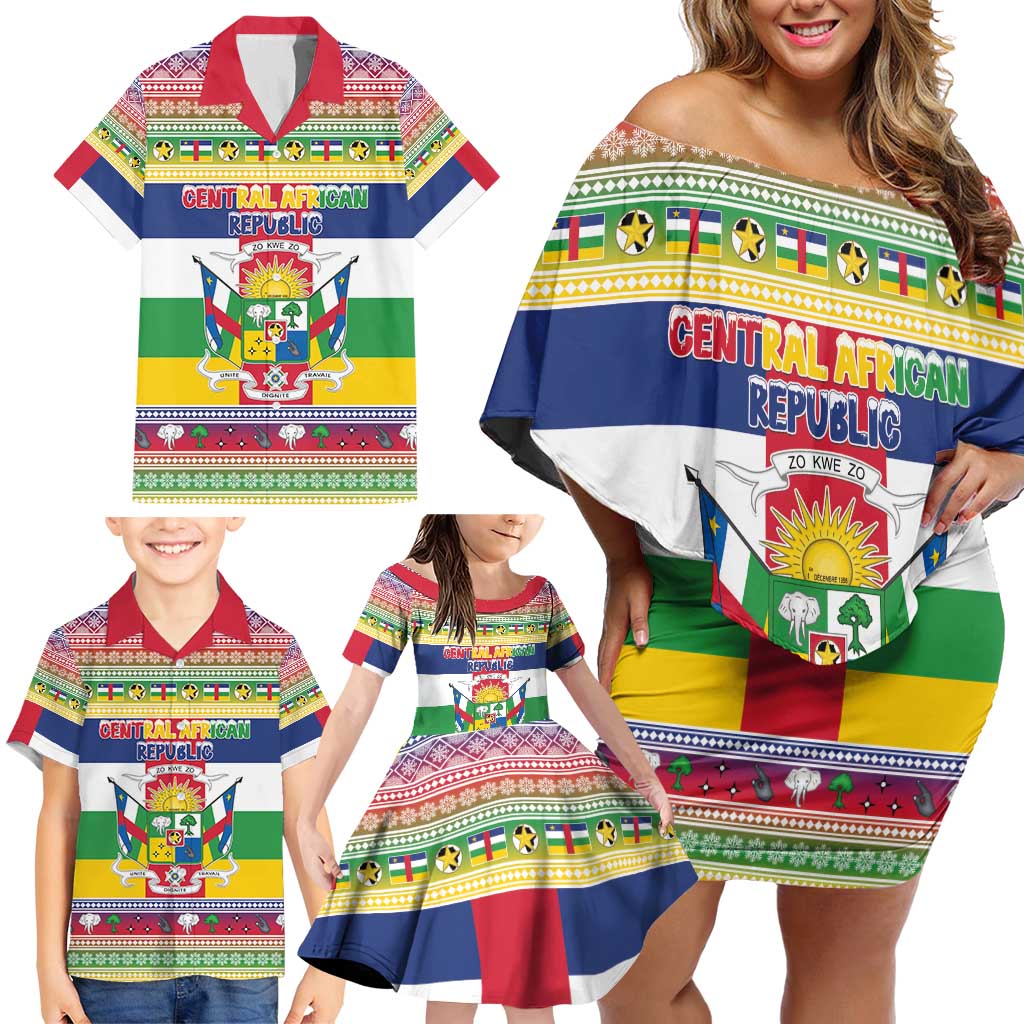 Central African Republic Christmas Family Matching Off Shoulder Short Dress and Hawaiian Shirt Joyeux Noel - Wonder Print Shop