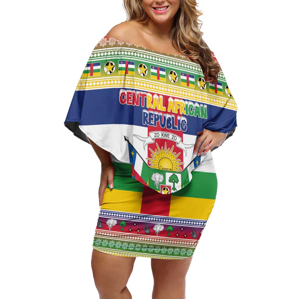 Central African Republic Christmas Family Matching Off Shoulder Short Dress and Hawaiian Shirt Joyeux Noel - Wonder Print Shop