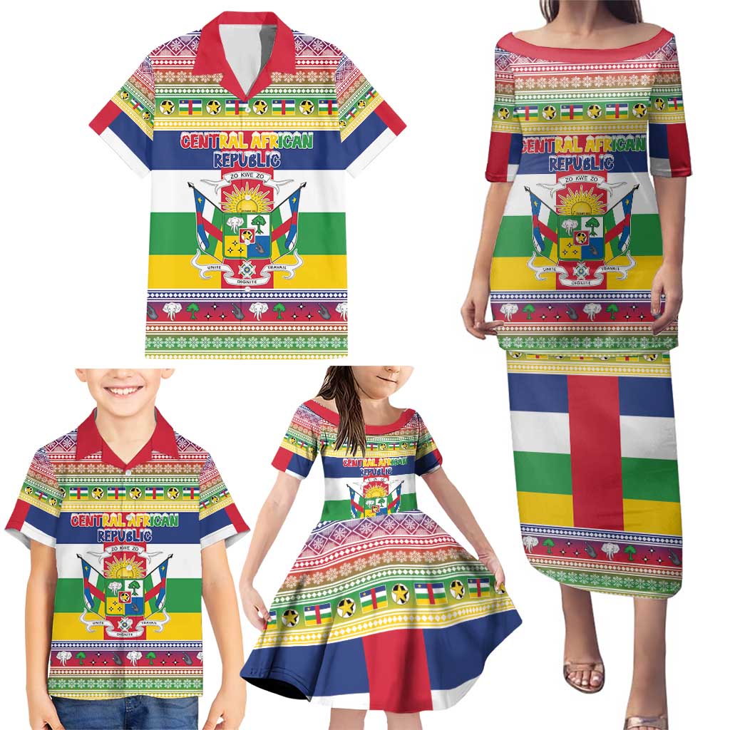 Central African Republic Christmas Family Matching Puletasi and Hawaiian Shirt Joyeux Noel - Wonder Print Shop