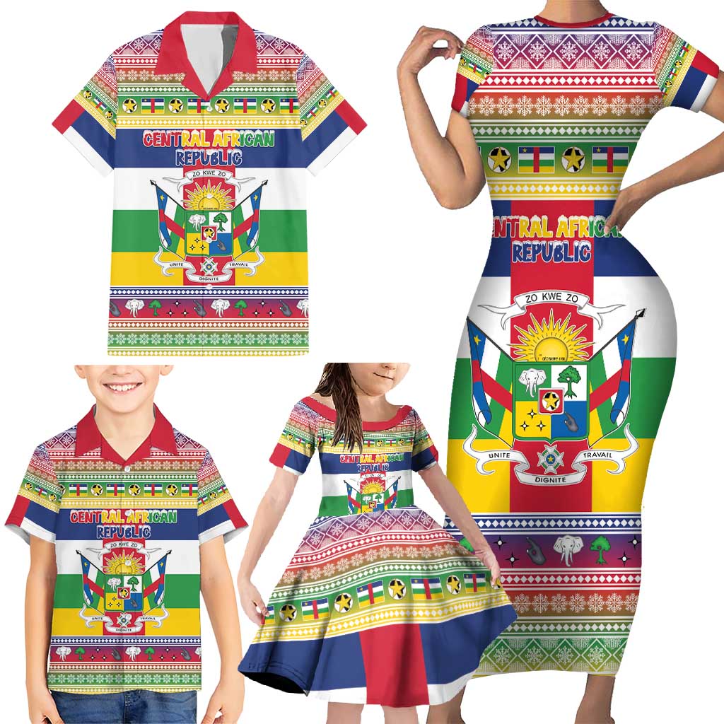 Central African Republic Christmas Family Matching Short Sleeve Bodycon Dress and Hawaiian Shirt Joyeux Noel - Wonder Print Shop