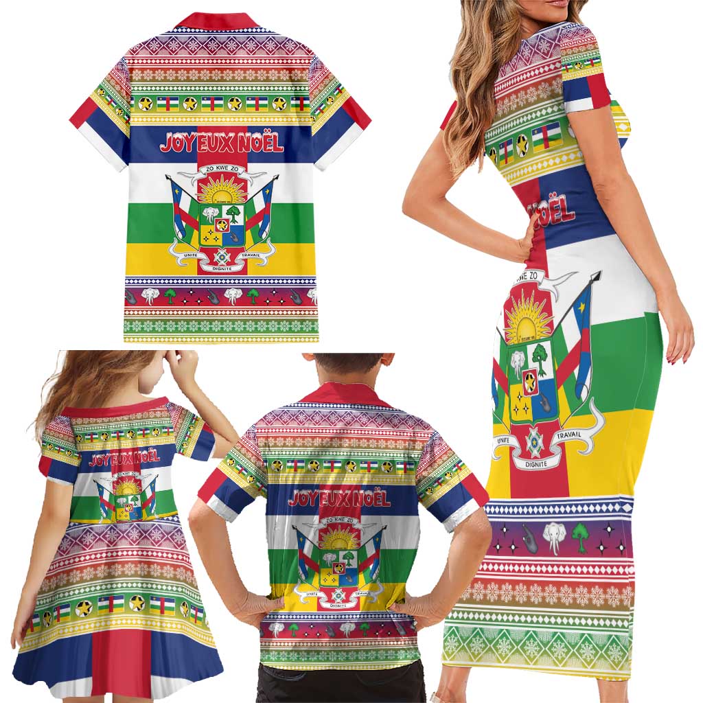 Central African Republic Christmas Family Matching Short Sleeve Bodycon Dress and Hawaiian Shirt Joyeux Noel - Wonder Print Shop