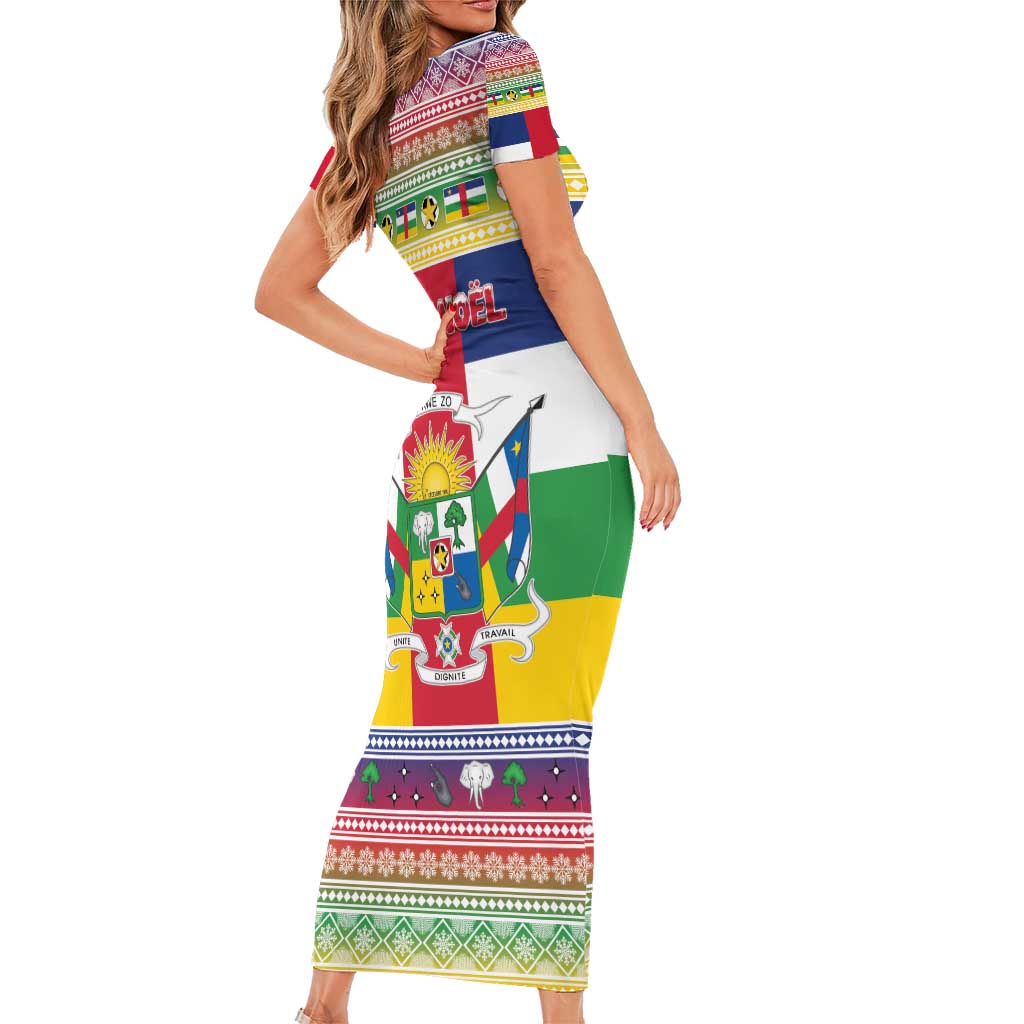 Central African Republic Christmas Family Matching Short Sleeve Bodycon Dress and Hawaiian Shirt Joyeux Noel - Wonder Print Shop