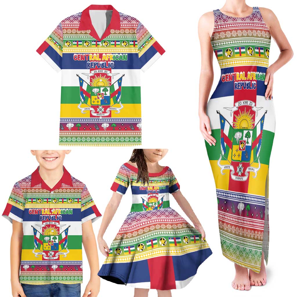 Central African Republic Christmas Family Matching Tank Maxi Dress and Hawaiian Shirt Joyeux Noel - Wonder Print Shop