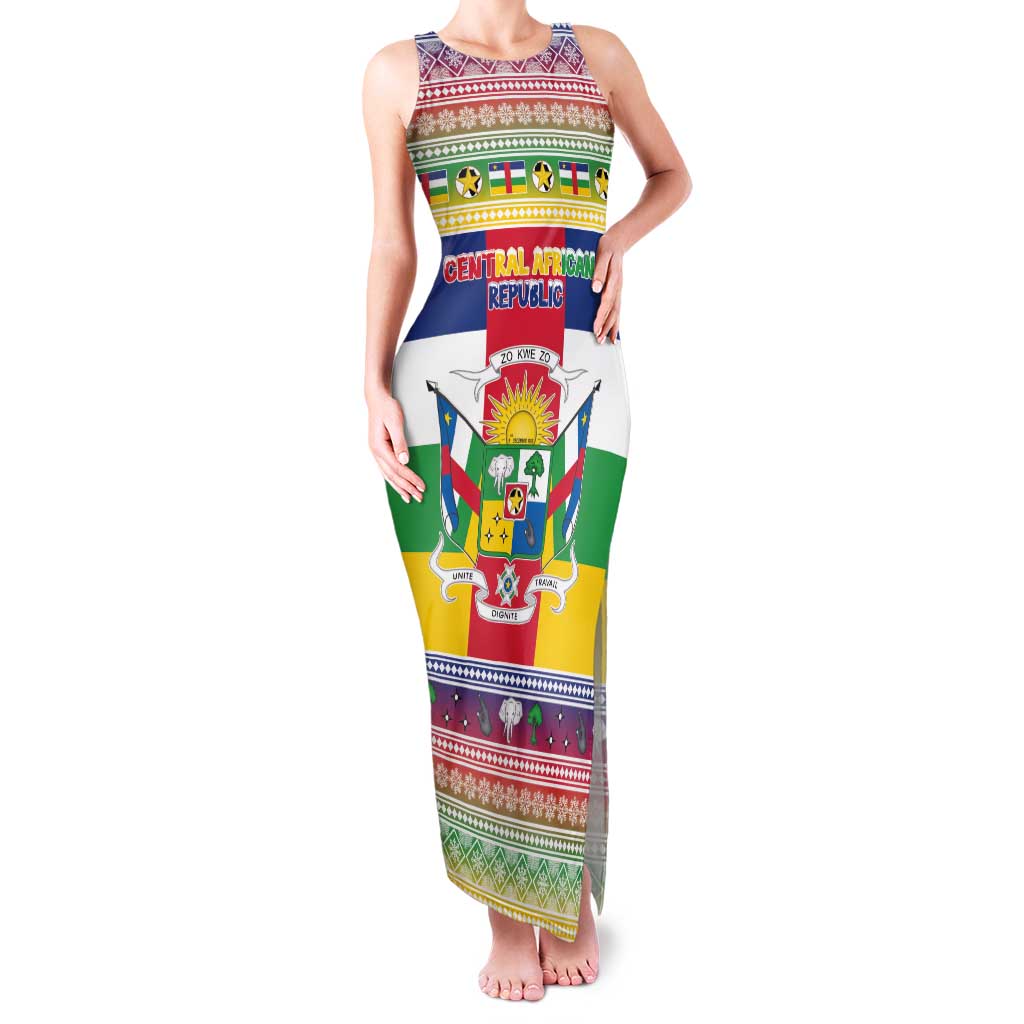 Central African Republic Christmas Family Matching Tank Maxi Dress and Hawaiian Shirt Joyeux Noel - Wonder Print Shop