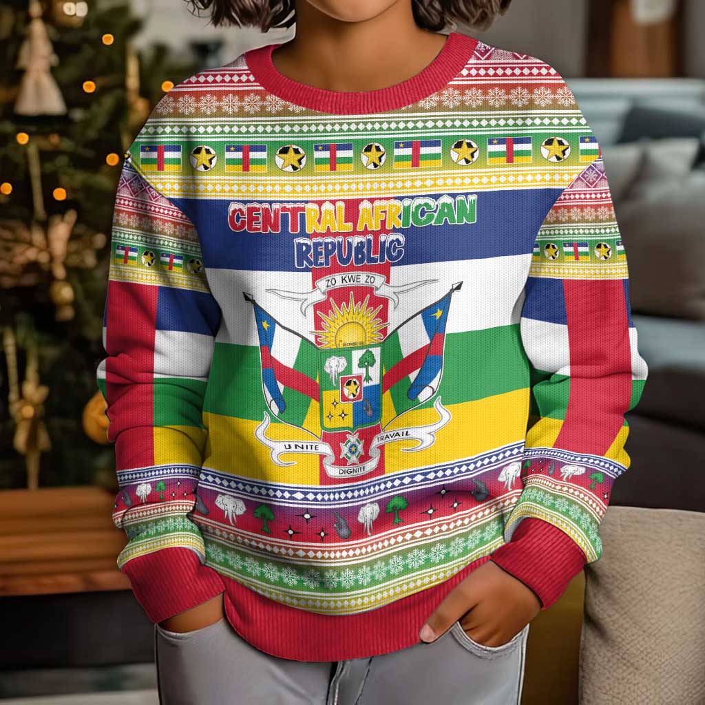 Central African Republic Christmas Kid Ugly Christmas Sweater Joyeux Noel - Wonder Print Shop