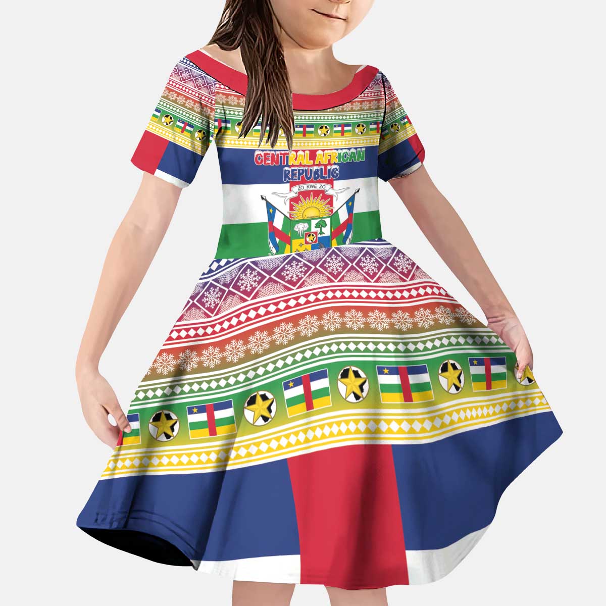Central African Republic Christmas Kid Short Sleeve Dress Joyeux Noel - Wonder Print Shop