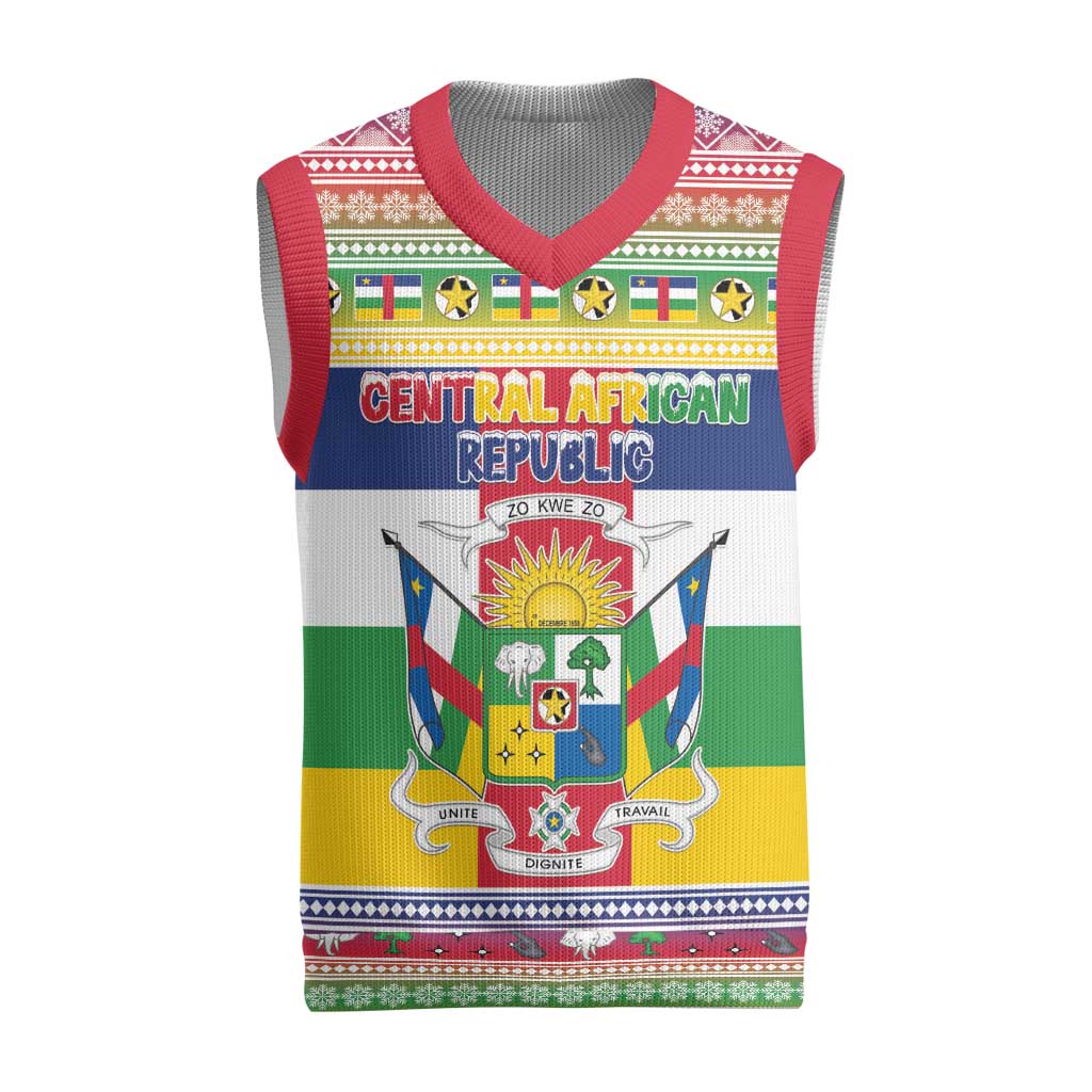 Central African Republic Christmas Knitted V-Neck Vest Joyeux Noel - Wonder Print Shop