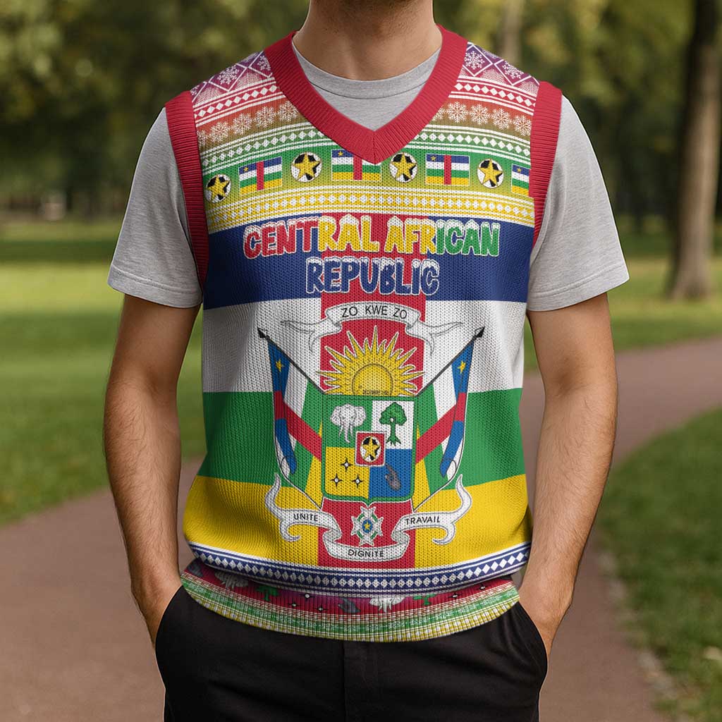 Central African Republic Christmas Knitted V-Neck Vest Joyeux Noel - Wonder Print Shop