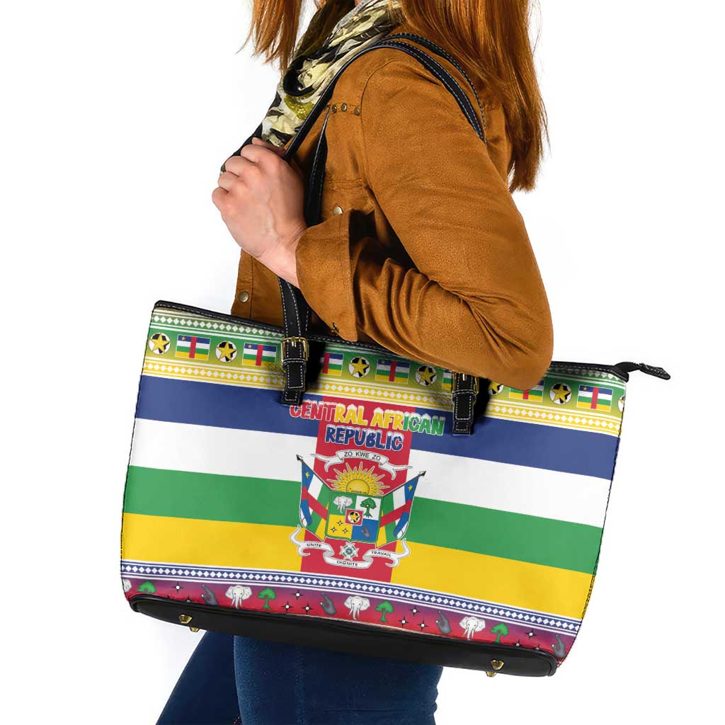 Central African Republic Christmas Leather Tote Bag Joyeux Noel - Wonder Print Shop