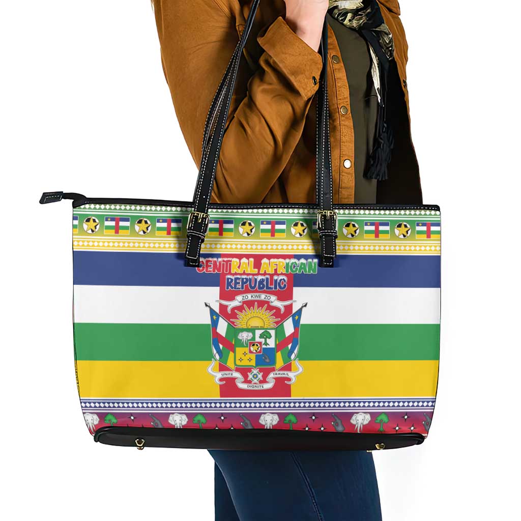 Central African Republic Christmas Leather Tote Bag Joyeux Noel - Wonder Print Shop