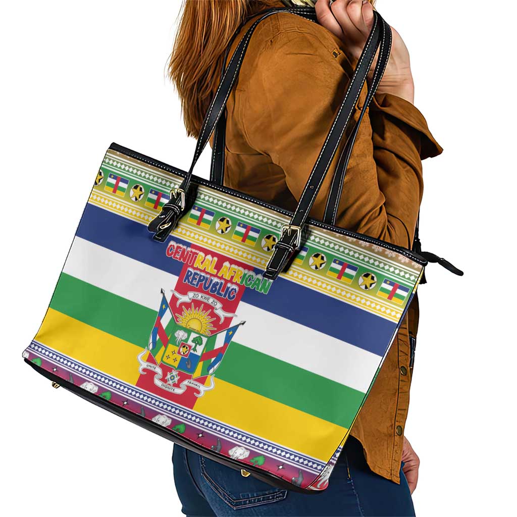 Central African Republic Christmas Leather Tote Bag Joyeux Noel - Wonder Print Shop