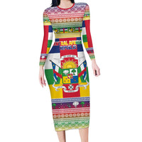 Central African Republic Christmas Long Sleeve Bodycon Dress Joyeux Noel - Wonder Print Shop