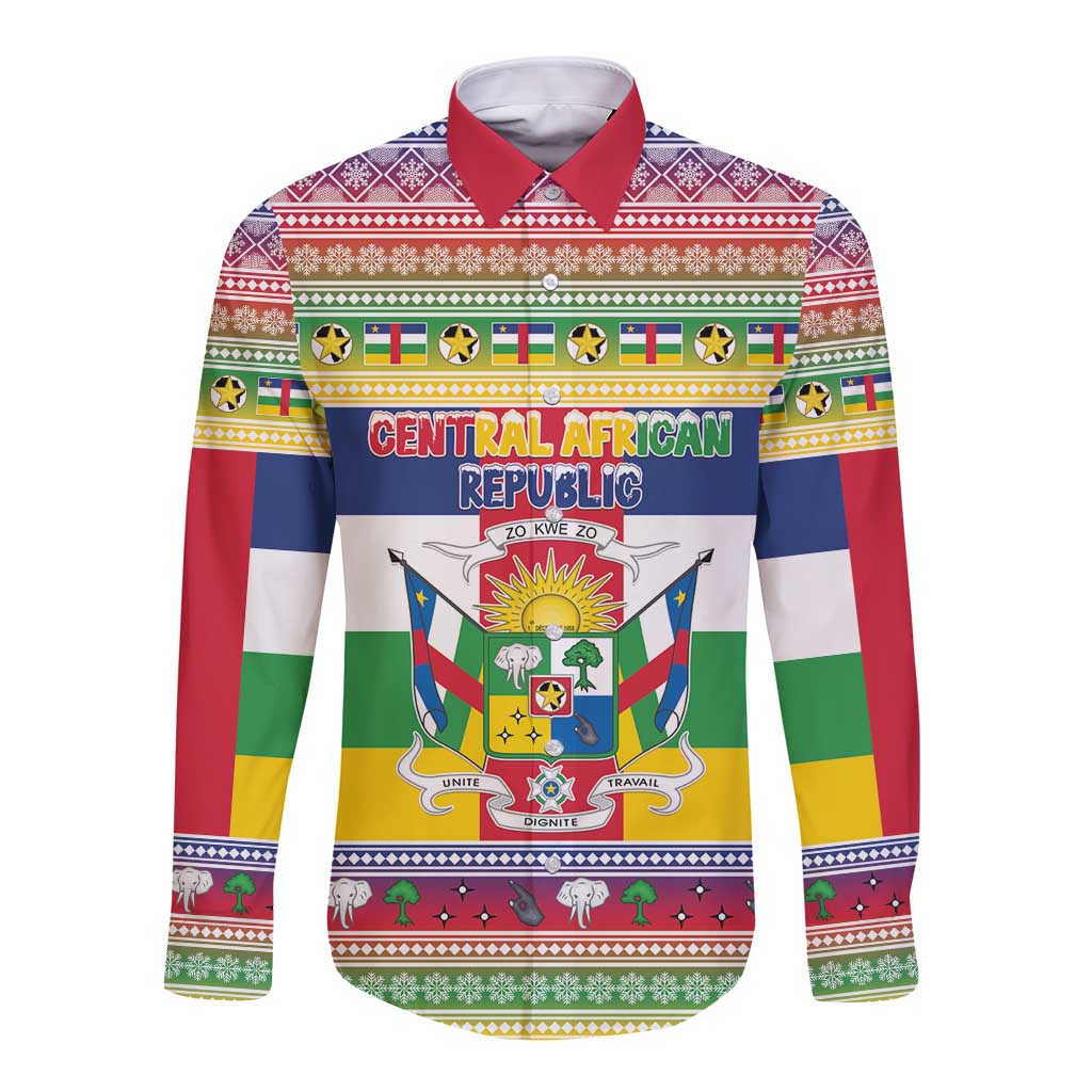Central African Republic Christmas Long Sleeve Button Shirt Joyeux Noel - Wonder Print Shop